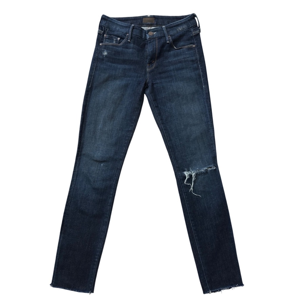 Mother Looker Ankle Fray Partner In Crime Skinny Jeans Distressed Blue 1431-383